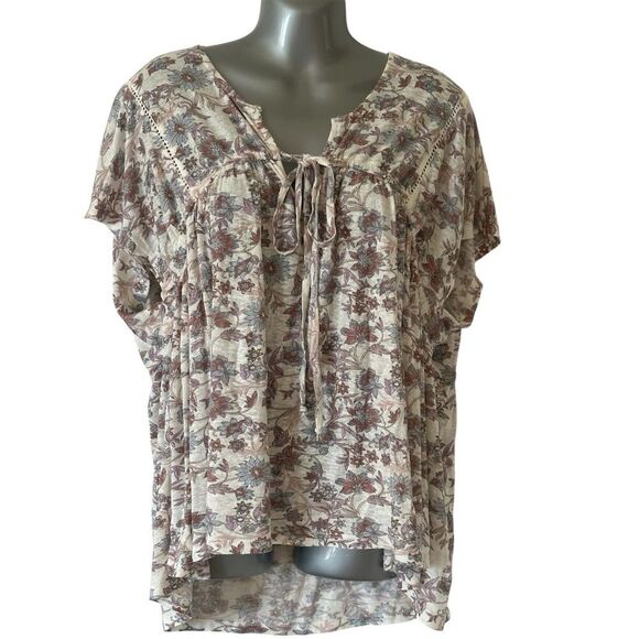 Lucky Brand Women's Floral Tie Neck Blouse Size L Multicolor Casual - Picture 1 of 8